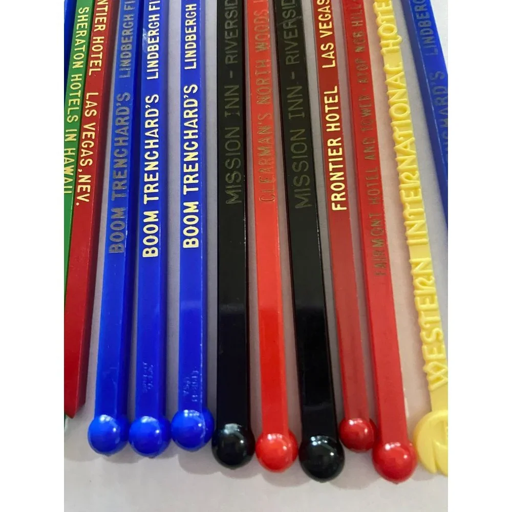 Vintage Various Hotel Swizzle Sticks Lot of 15‎ Assorted Colors